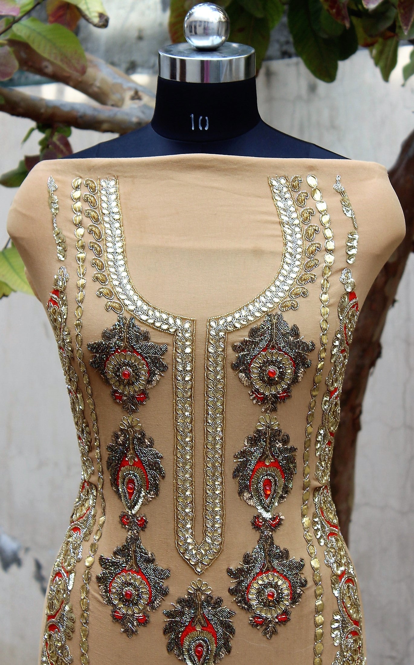 Beige Colour Full Suit With Beige/Red Dupatta