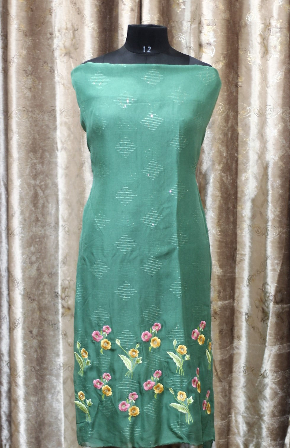 Peacock Green Full Suit With Lines Organza Dupatta