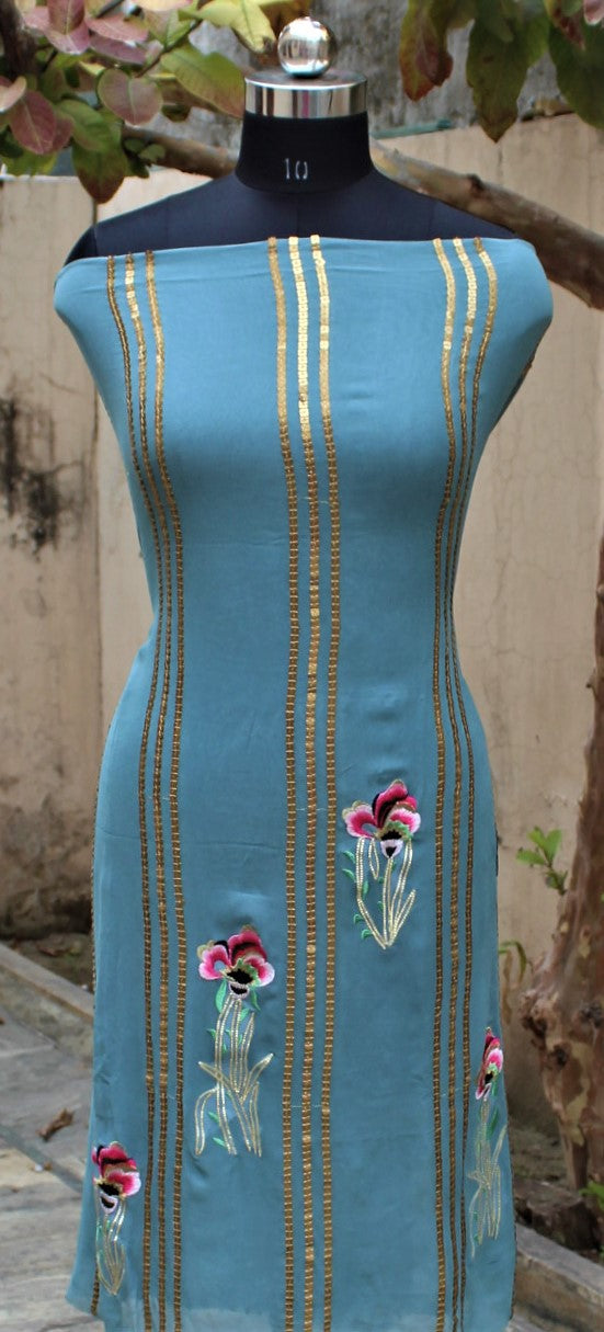 Greay Full Suit With Chinon Chiffon Tie Dye Dupatta