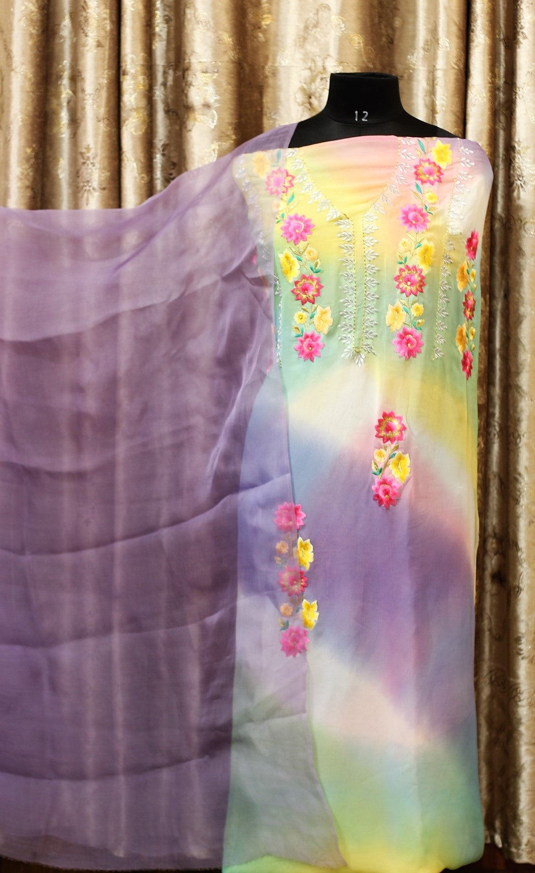 Tie Dye Full Suit With Organza Dupatta