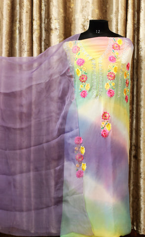 Tie Dye Full Suit With Organza Dupatta