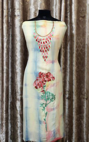 Light Yellow Tie Dye Full Suit With Tabbi Silk Dupatta