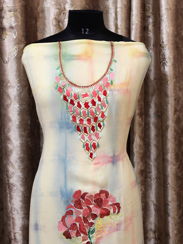 Light Yellow Tie Dye Full Suit With Tabbi Silk Dupatta