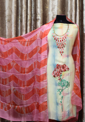 Light Yellow Tie Dye Full Suit With Tabbi Silk Dupatta
