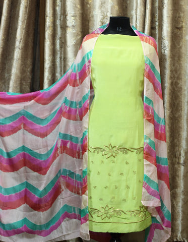 Parrot Green Full Suit With Tie Dye Dupatta