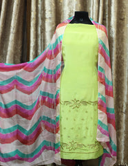 Parrot Green Full Suit With Tie Dye Dupatta