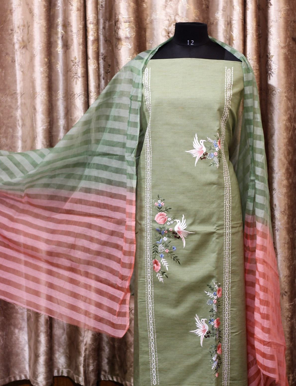 Green Full Suit With Chanderi Kota Double Dye Dupatta