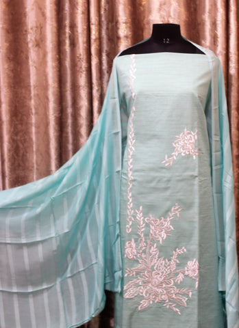 Light Sky Full Suit With Malmal Cotton Dupatta