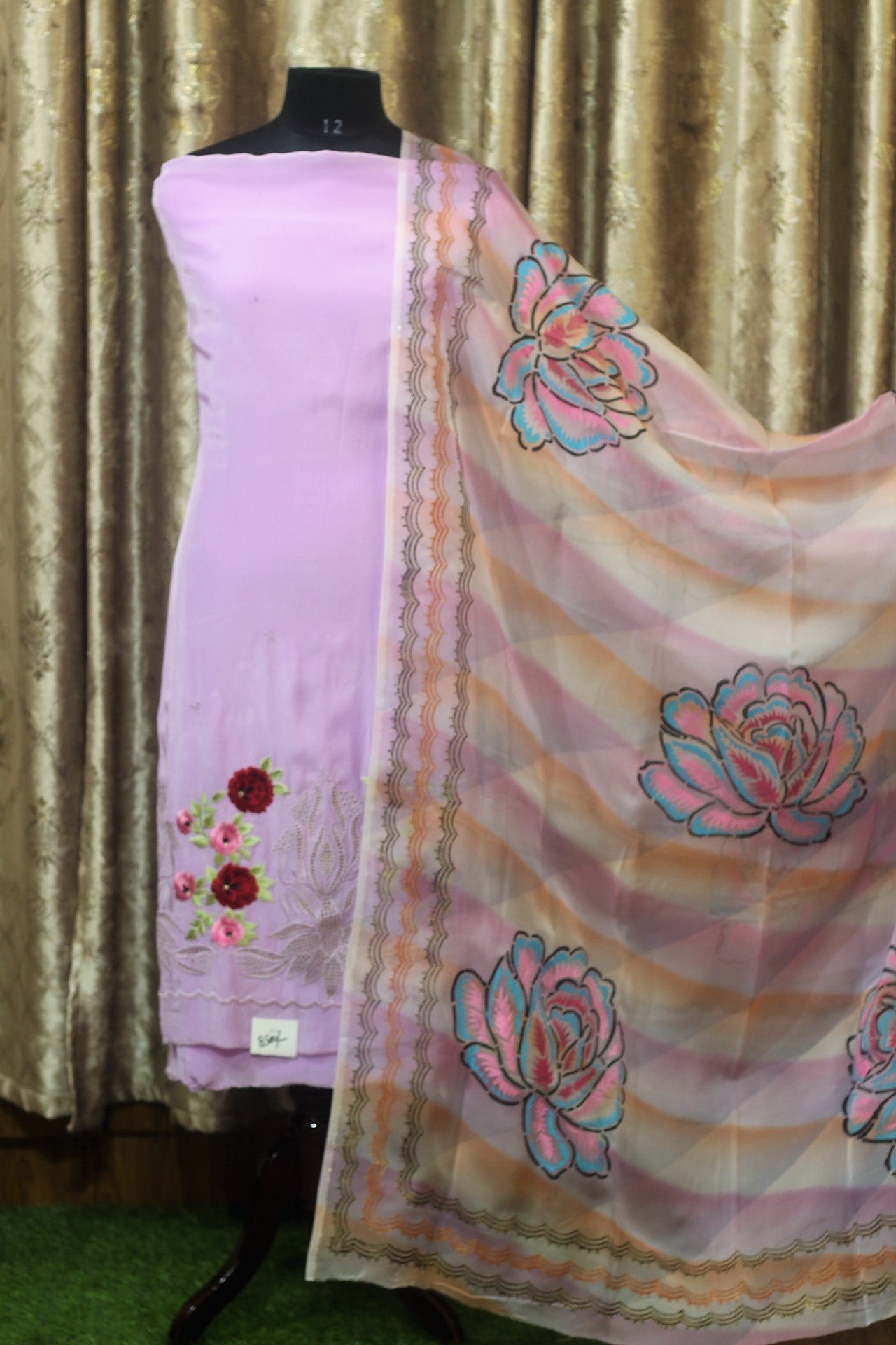Lavender Full Suit With Organza Dupatta-1261
