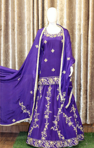 Purple Lehenga Choli With Chinon Chiffon Dupatta-1286