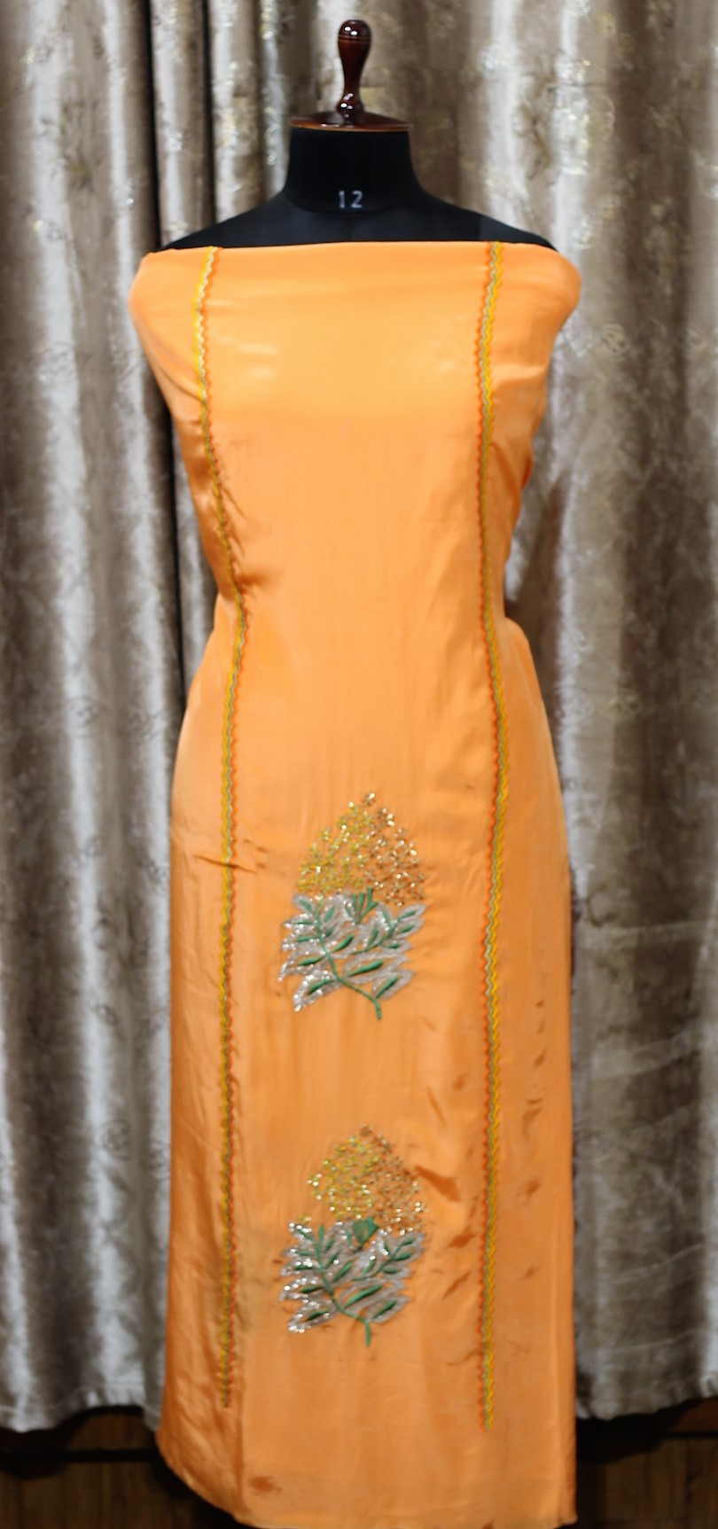 Mango Orange Full Suit With Organza Dupatta-1288