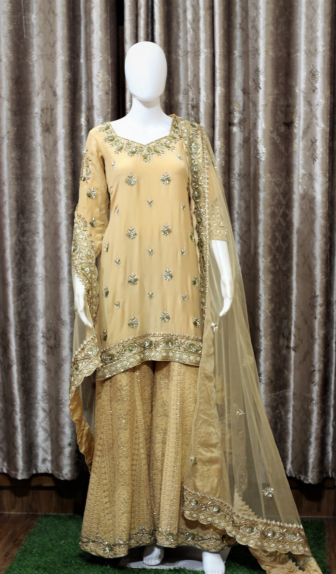 Golden Full Suit With Net Dupatta-1291