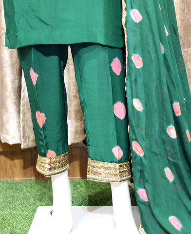 Bottle Green Full Suit With Chinon Chiffon Tie Dye Dupatta-1292