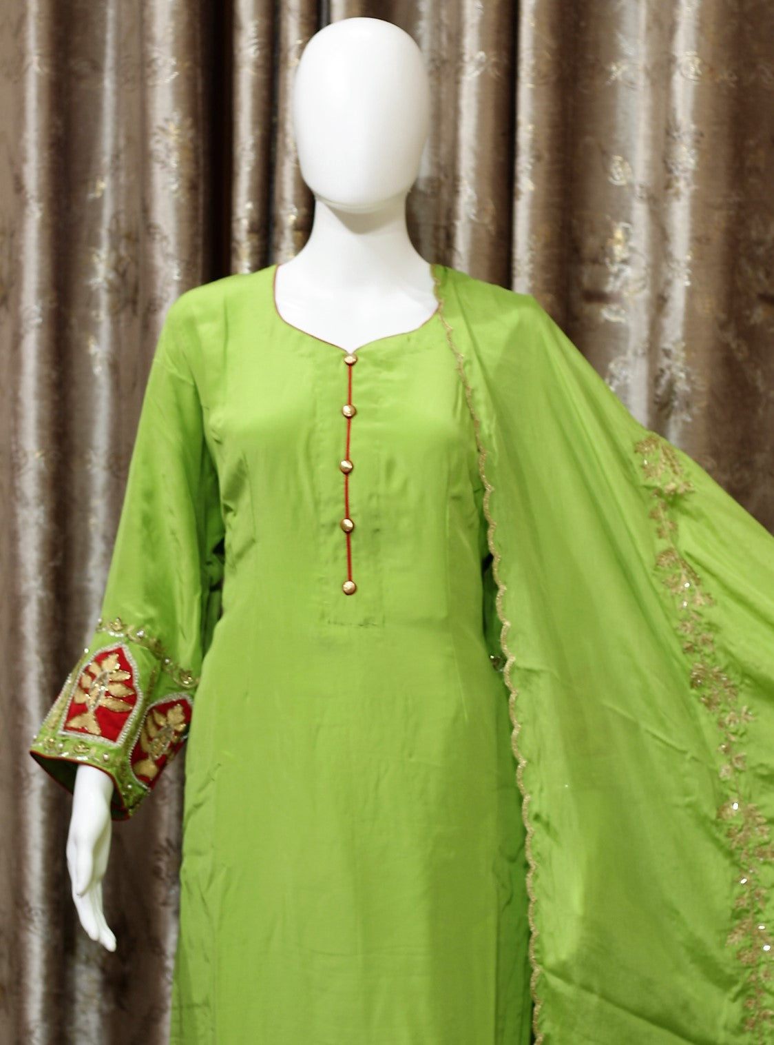 Parrot Green Full Suit With Same Colour Dupatta - Aman Sandhu Boutique Parrot Green Full Suit With Same Colour Dupatta - Aman Sandhu Boutique