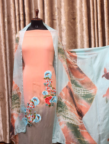 Greay and Peach Double Dye Full Suit-1302