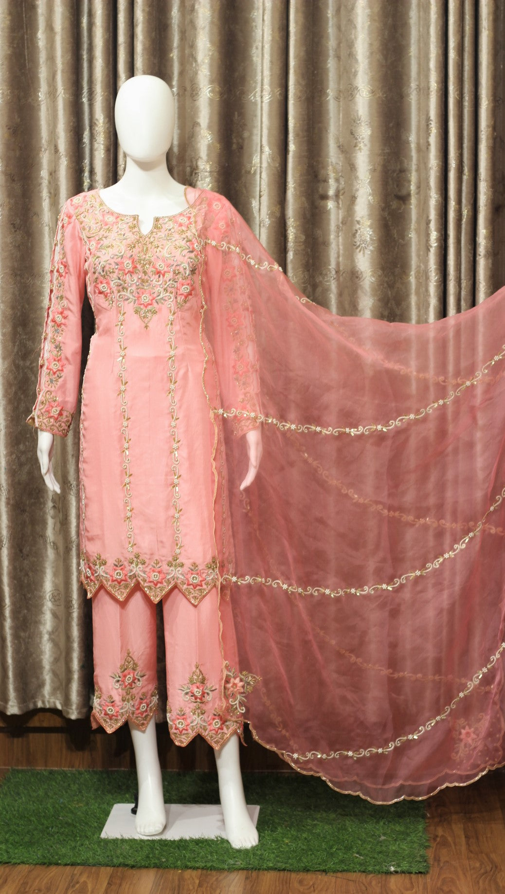 Light Pink Suit with Organza Dupatta-1362