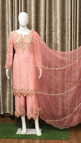 Light Pink Suit with Organza Dupatta-1362