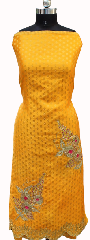 Mustard Yellow Full Suit With Blueish Greay Dupatta