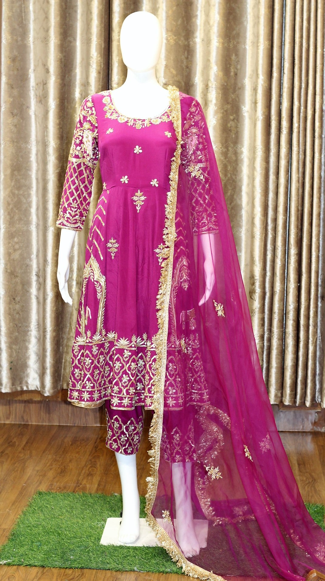 Dark Purple Full Suit with Organza Dupatta-1370