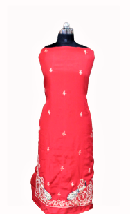 Red Full Suit With Chinon Chiffon Dupatta