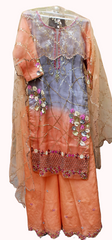 Peach and Greay Double Dye Full Suit With Net Dupatta