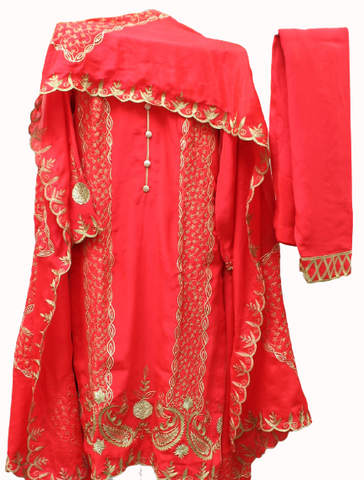Red Full Suit With Chinon Chiffon Dupatta