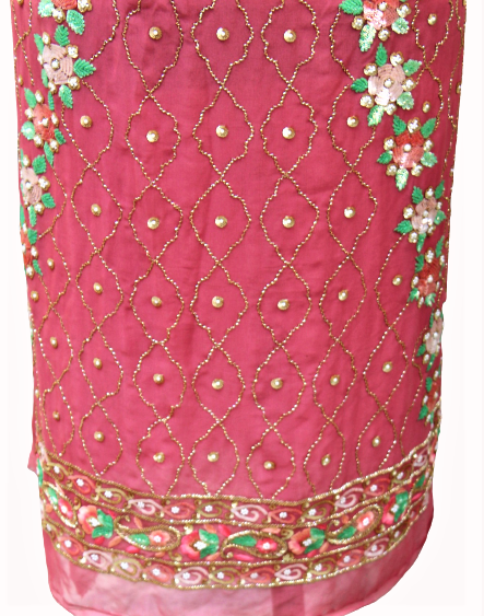 Pinkish Gajari Full Suit With Same Colour Chinon Chiffon/Net/Organza Dupatta