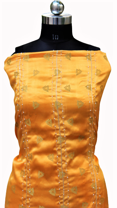 Mustards Yellow Full Suit With Organza Tie Dye Dupatta