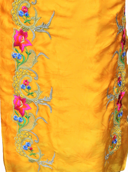 Yellow Full Suit With Blueish Greay Georgette Chiffon Dupatta