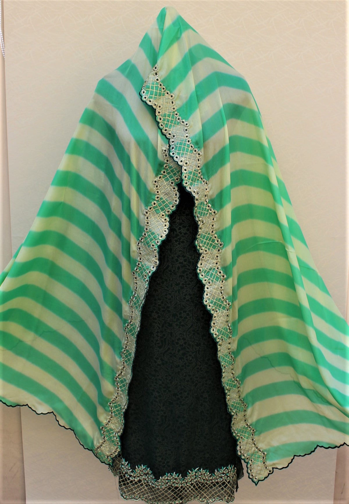 Bottle Green Full Suit With Chinon Chiffon Tie Dye Dupatta