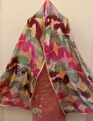 Gajari Peach Full Suit With Tabbi Silk Tie Dye Dupatta