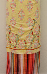 Yellow Suit With Lines Bottom and Chanderi Kota Tie Dye Dupatta