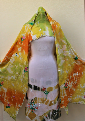 Light Pink Tie Dye Full Suit With Chinon Chiffon Tie Due Dupatta