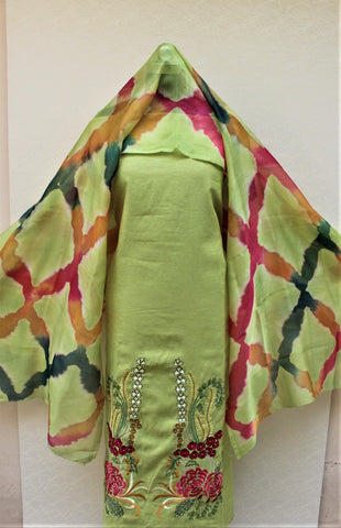 Mehndi Green Full Suit With Chanderi Kota Tie Dye Dupatta