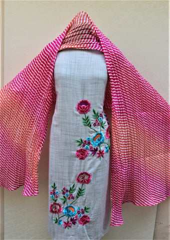 Light Greay Full Suit With Jaipuri Dupatta