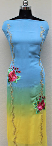 Blueish Gray and Yellow Double Dye Full Suit With Yellow Dupatta
