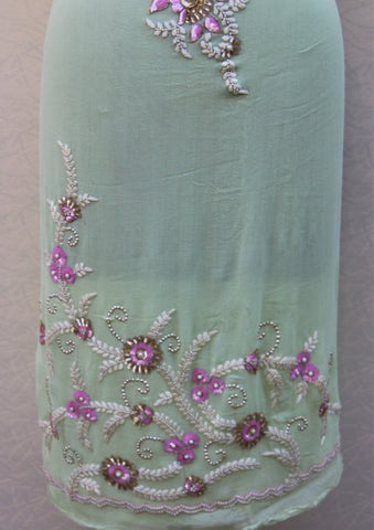 Pista Green Full Suit With Chinon Chiffon Dupatta