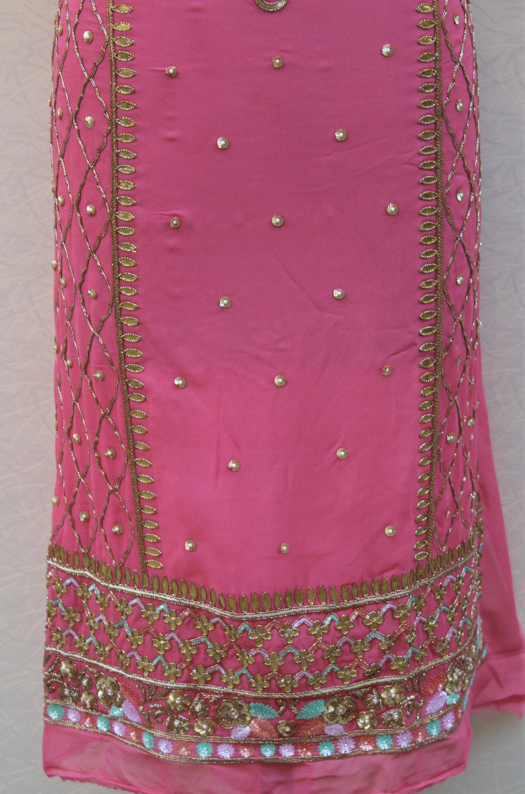 Gajari Colour Full Suit With Chinon Chiffon Dupatta