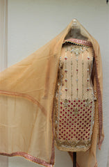 Beige Full Suit With Same Colour Organza Dupatta