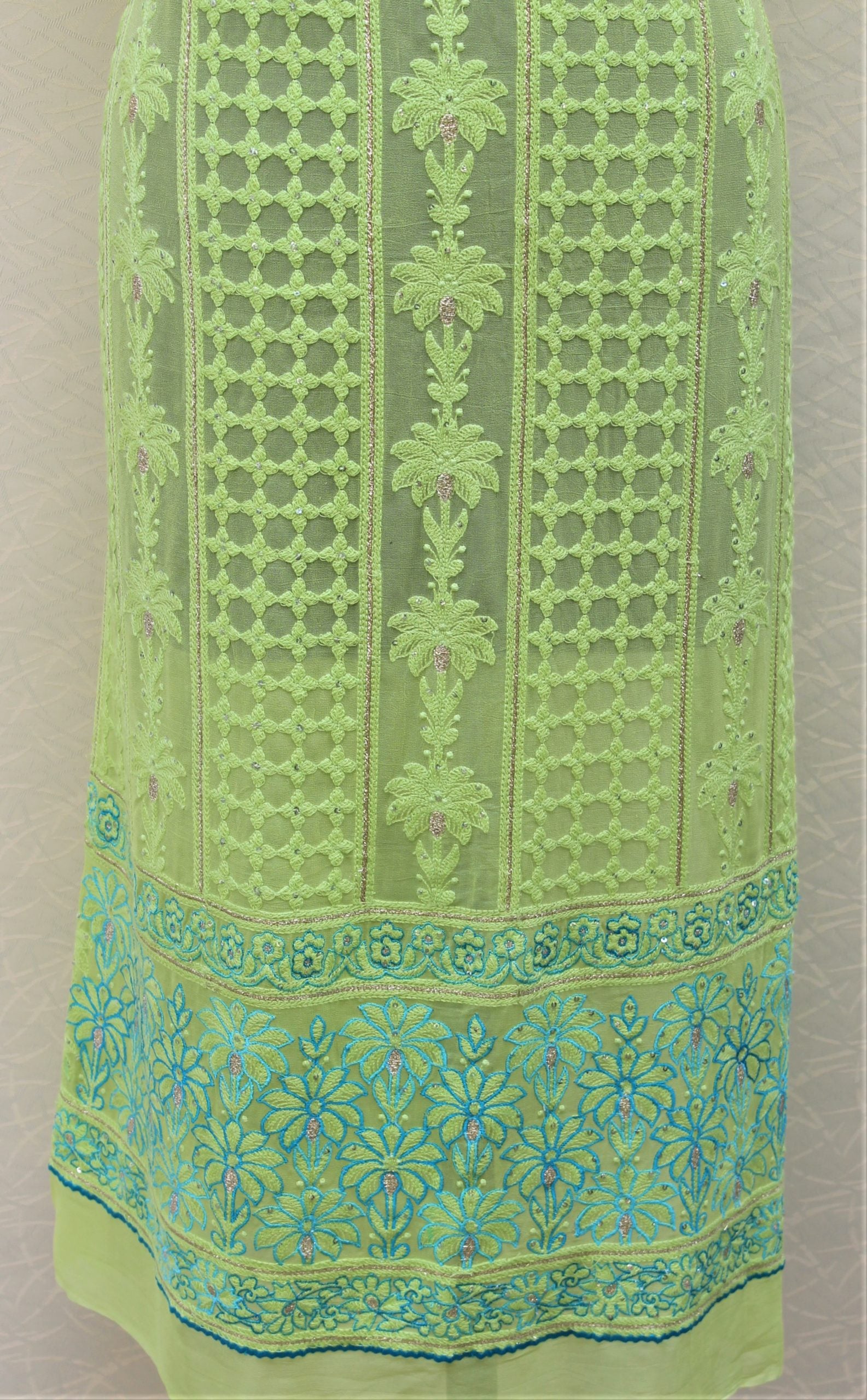 Parrot Green Full Suit With Chinon Chiffon Tie Dye Dupatta
