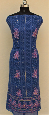 Blue Full Suit With Pink Georgette Chiffon Dupatta