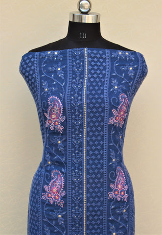 Blue Full Suit With Pink Georgette Chiffon Dupatta