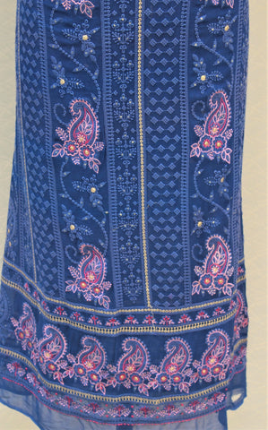 Blue Full Suit With Pink Georgette Chiffon Dupatta