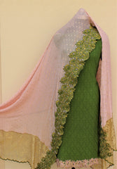 Mehndi Green Full Suit With Baby Pink Georgette Chiffon Dupatta