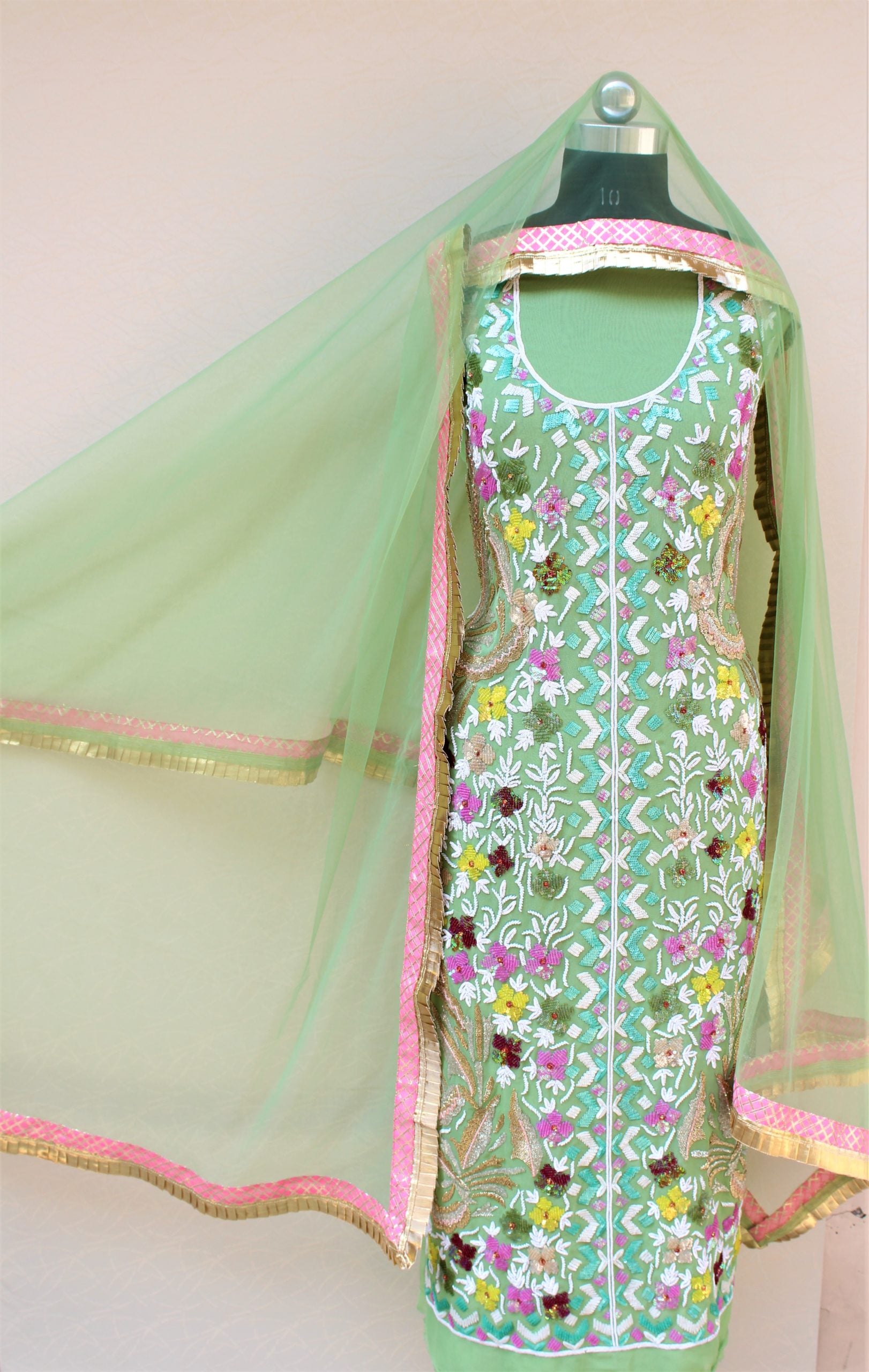 Sea Green Full Suit With Net Dupatta