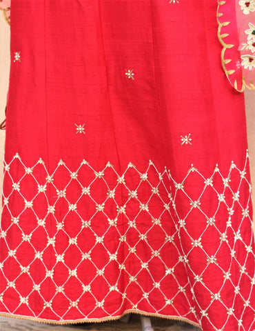Red Lehenga Choli With Tie Dye Organza Dupatta
