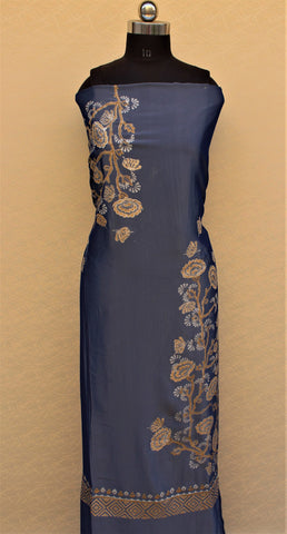 Blueish Gray Full Suit With Chinon Chiffon Tie Dye Dupatta