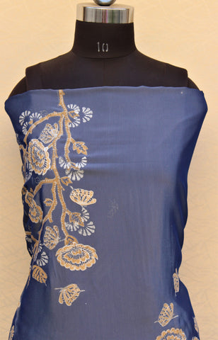 Blueish Gray Full Suit With Chinon Chiffon Tie Dye Dupatta