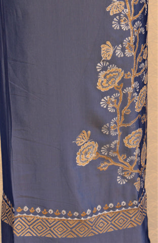 Blueish Gray Full Suit With Chinon Chiffon Tie Dye Dupatta