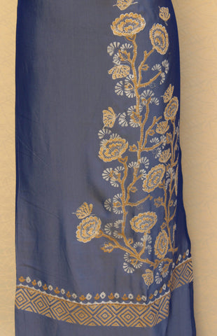 Blueish Gray Full Suit With Chinon Chiffon Tie Dye Dupatta